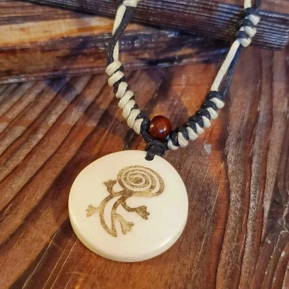 Tribal Cave Drawing Bone Necklace from India - Picture 1 of 5